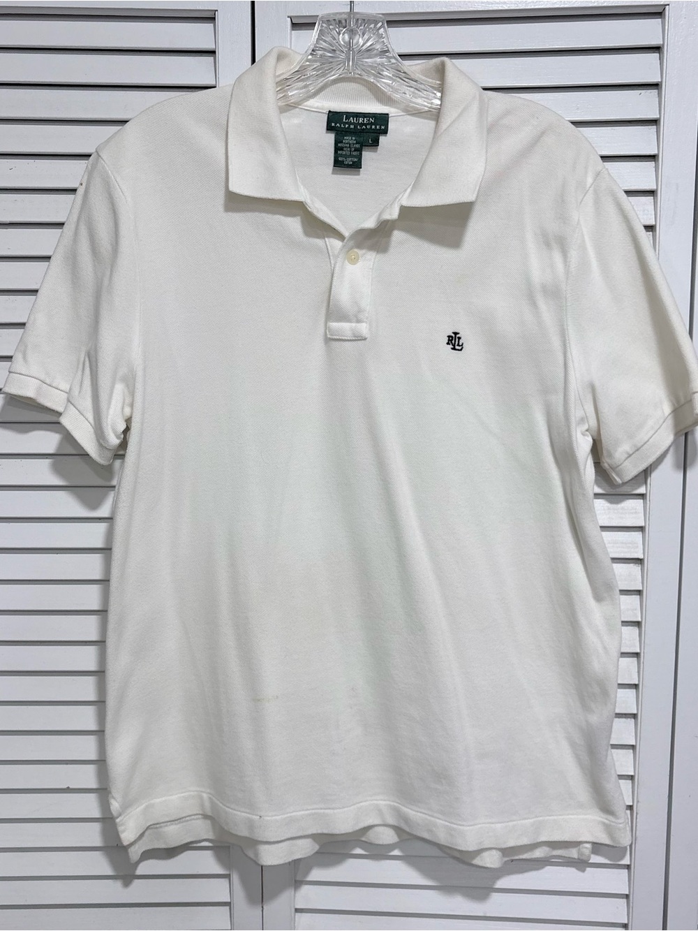Lauren Ralph Lauren Vintage White Polo Shirt RL Logo Embroidery Size L